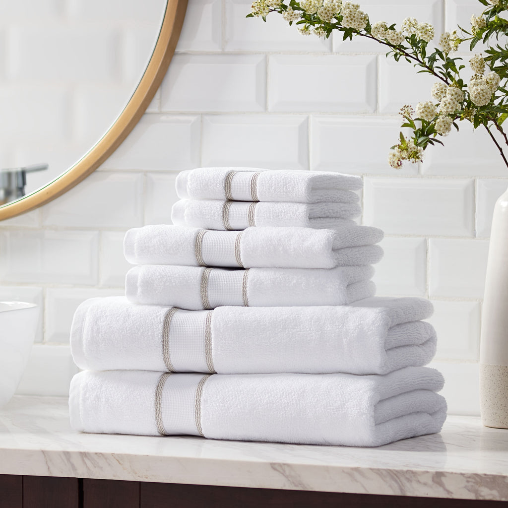 6-Piece Egyptian Cotton Striped Bath Coordinate Towel Set, Birchwood