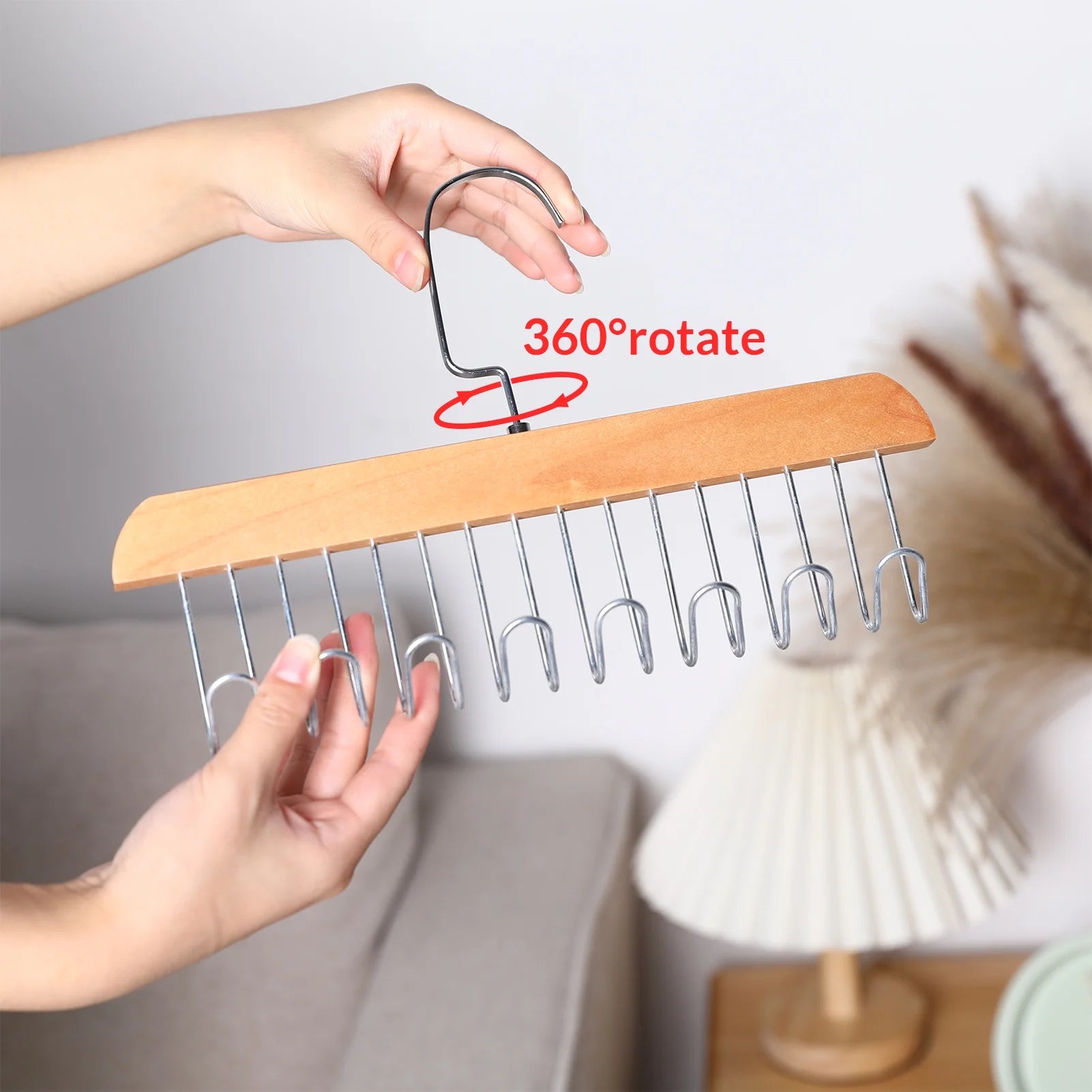 3 Pack Belt and Bra Hangers with Hooks,Space Saving Bra Hangers for Closet and Laundry,360 Degree Rotating Wooden Tie Hanger with 8 Hooks for Tank Top,Jeans,Scarf(Nature)